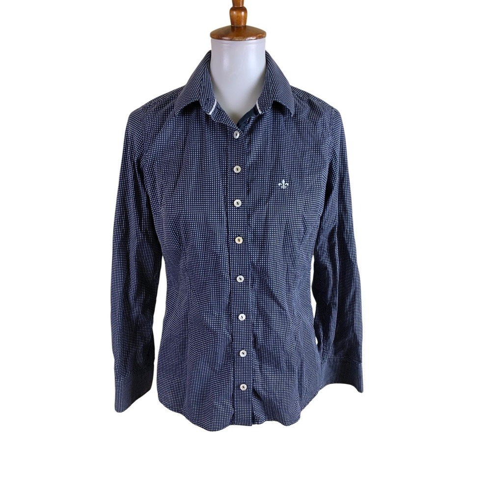 Dudalina Navy Micro Dot Button Up Shirt‎ Tailored Egyptian Cotton 38